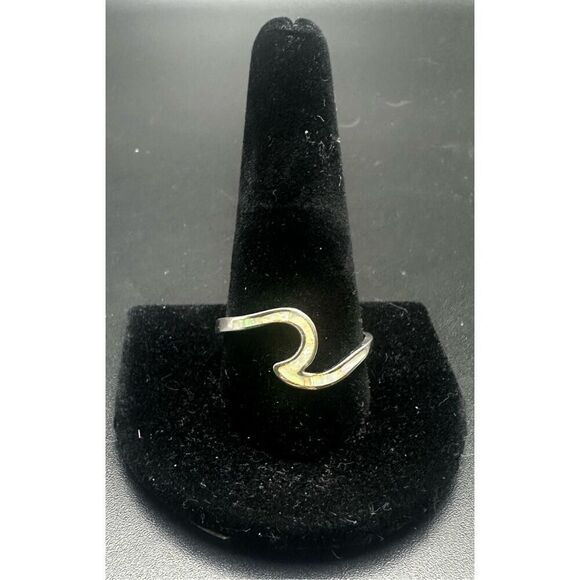White Opal 925 Sterling Silver Wave Ring 12” - Picture 3 of 9